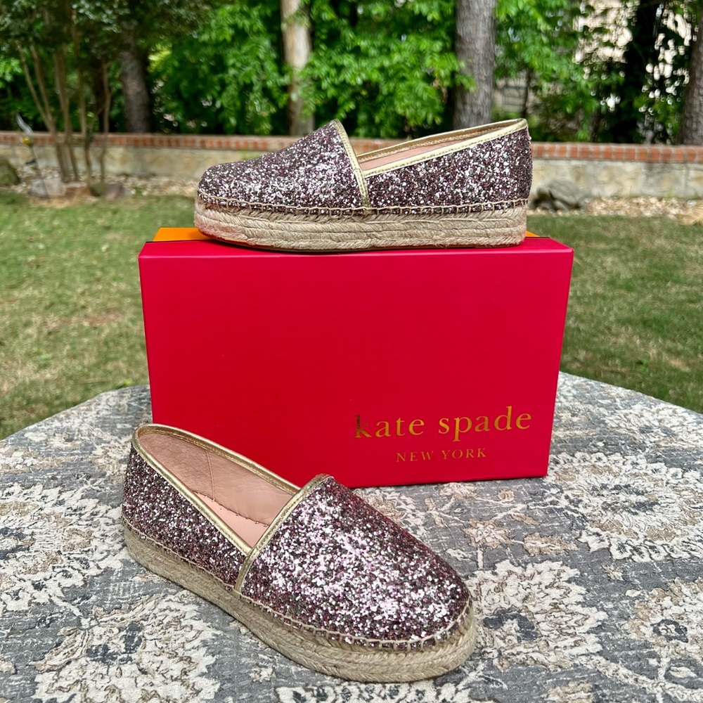 NWB - Kate Spade Rose Gold Glitter Espadrilles - Size 6 - Picture 12 of 14